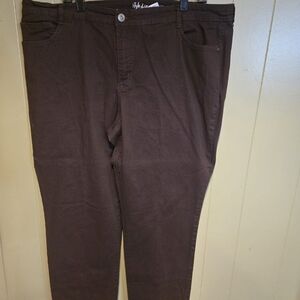 Style & Company RelaxedFit, Brown, Stretch, Straight-Leg Pants, Plus-Size 20